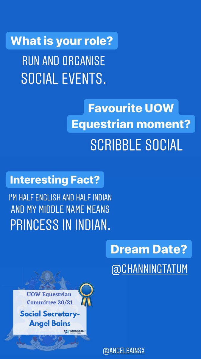 Our next social Secretary for 20/21 is.. Angel Bains! 💙