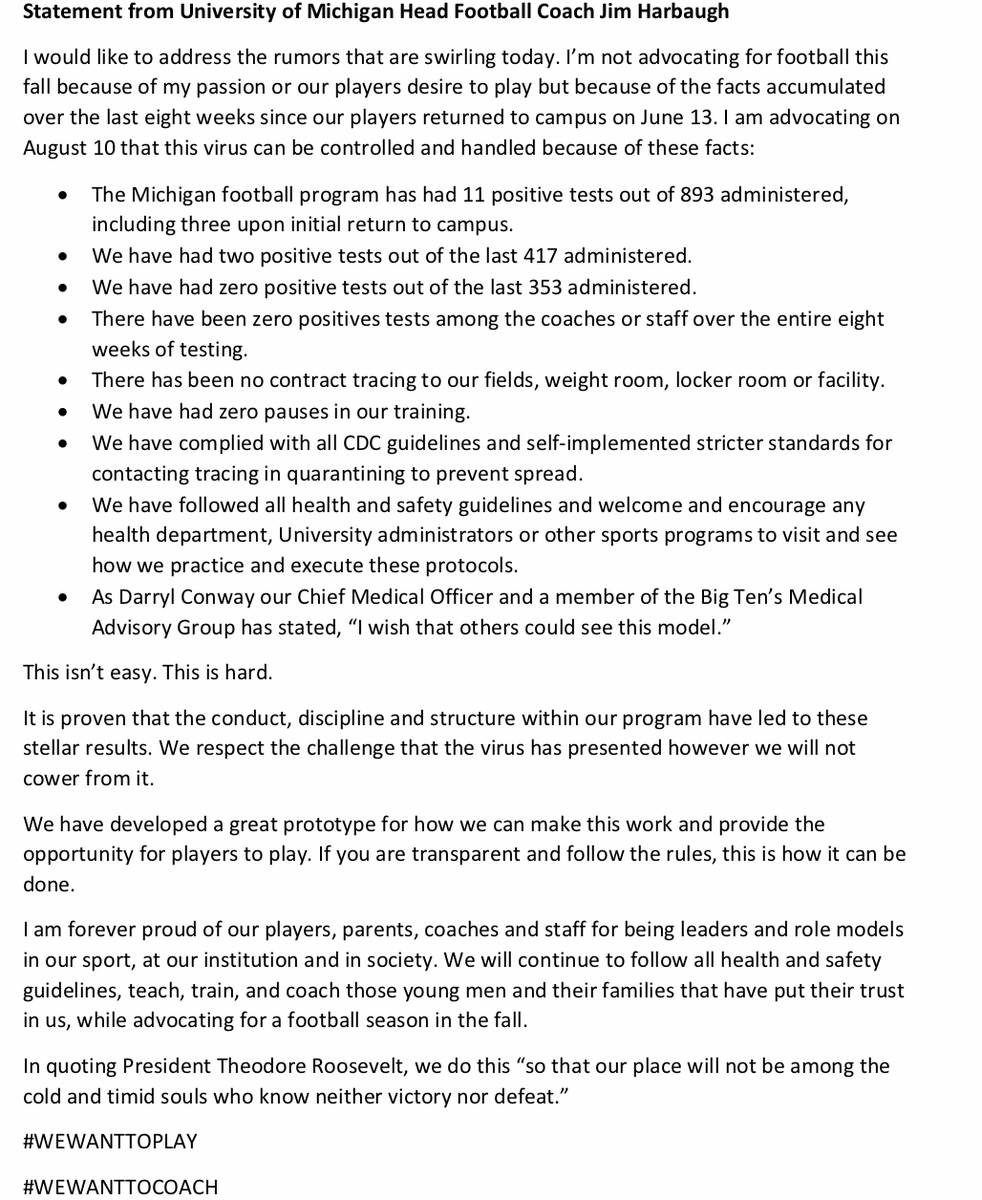 Balas_Wolverine's tweet photo. Jim Harbaugh Statement ... https://t.co/L5eGunfRls