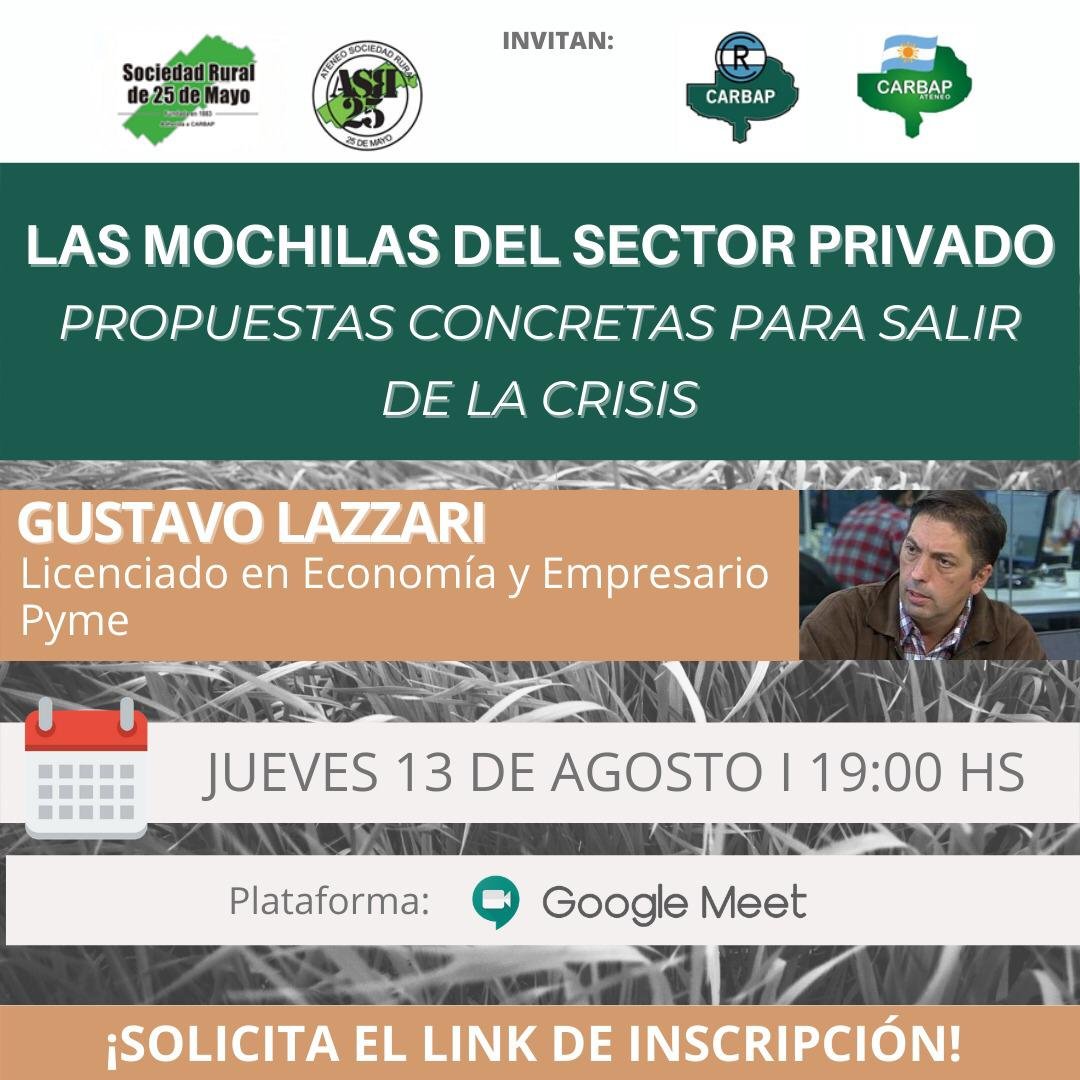 Este jueves 19 hs. charla con Gustavo Lazzari 

"Las mochilas del sector privado"

Inscripciones:  forms.gle/jk5fTgBQcSyRYk…
docs.google.com/forms/d/e/1FAI…  

<a href="/ateneoSR25/">AteneoSR25</a> <a href="/CARBAP_ARG/">CARBAP</a>