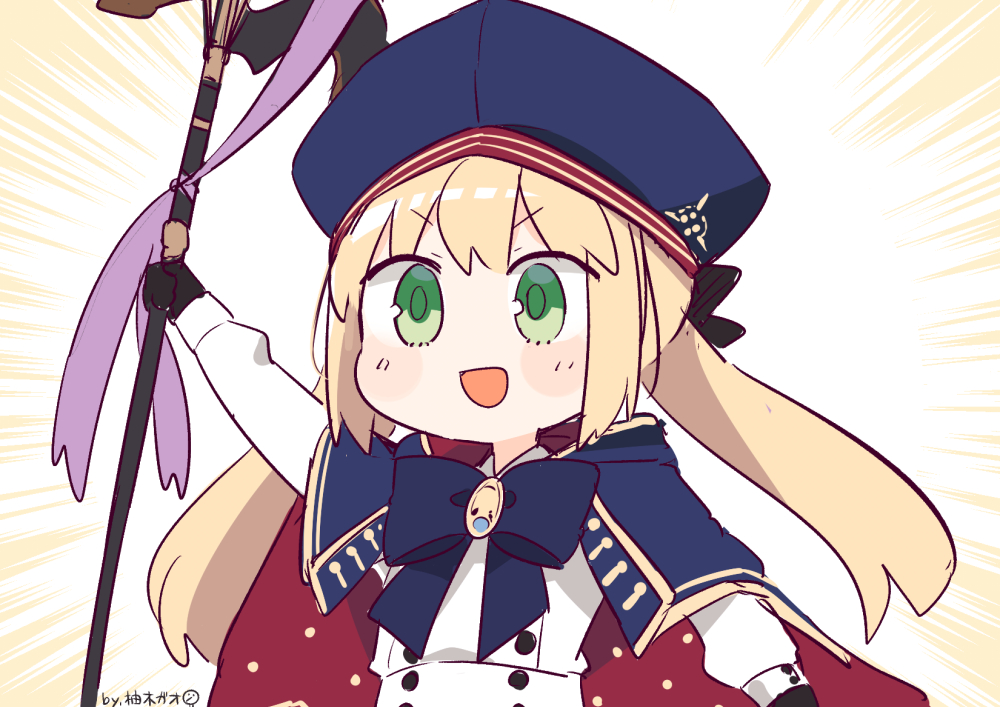 artoria caster (fate) ,artoria caster (second ascension) (fate) ,artoria pendragon (fate) 1girl blonde hair green eyes hat solo holding twitter username  illustration images