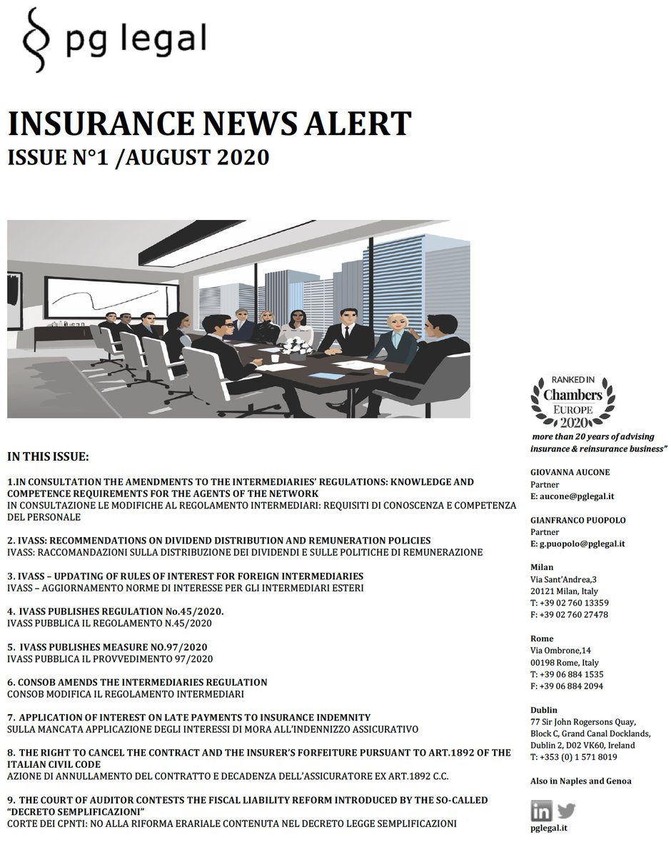 PG_Legal's tweet photo. #INSURANCE  Here you will find out the most recent updates on #measures and #regulations of #IVASS and #CONSOB and insurance case law in #Italy:
https://t.co/uinkxxfG0q

#reinsurance #insuranceregulation #insurancecontracts #insuranceregulationinItaly #insurancecaselaw #caselaw https://t.co/6mRBd0I06n