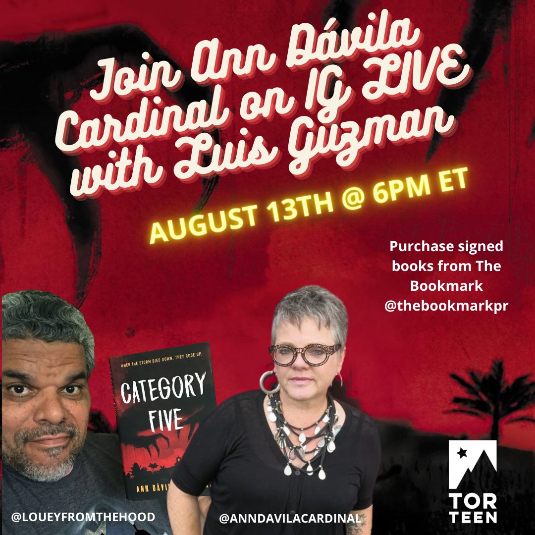Tor Teen (@torteen) on Twitter photo You won't want to miss @anndcardinal's event with <a href="/IamLuisGuzman/">Luis Guzman</a> to celebrate the release of #CategoryFive!
Join us this Thursday, August 13 at 6PM ET, live on Instagram!
Tune in here:
instagram.com/anndavilacardi… You won't want to miss @anndcardinal's event with <a href="/IamLuisGuzman/">Luis Guzman</a> to celebrate the release of #CategoryFive!
Join us this Thursday, August 13 at 6PM ET, live on Instagram!
Tune in here:
instagram.com/anndavilacardi…