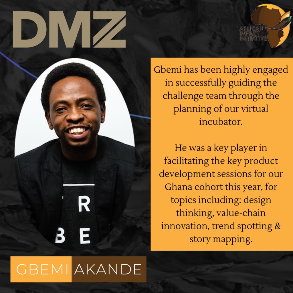 africanimpactin's tweet image. @GbemiAkande1 has been very helpful in guiding us through the planning of our #virtualincubator. He also facilitated key #productdevelopment sessions for our #Ghana cohort this year, in topics including #designthinking, innovating #valuechains, #trendspotting and #storymapping 💡