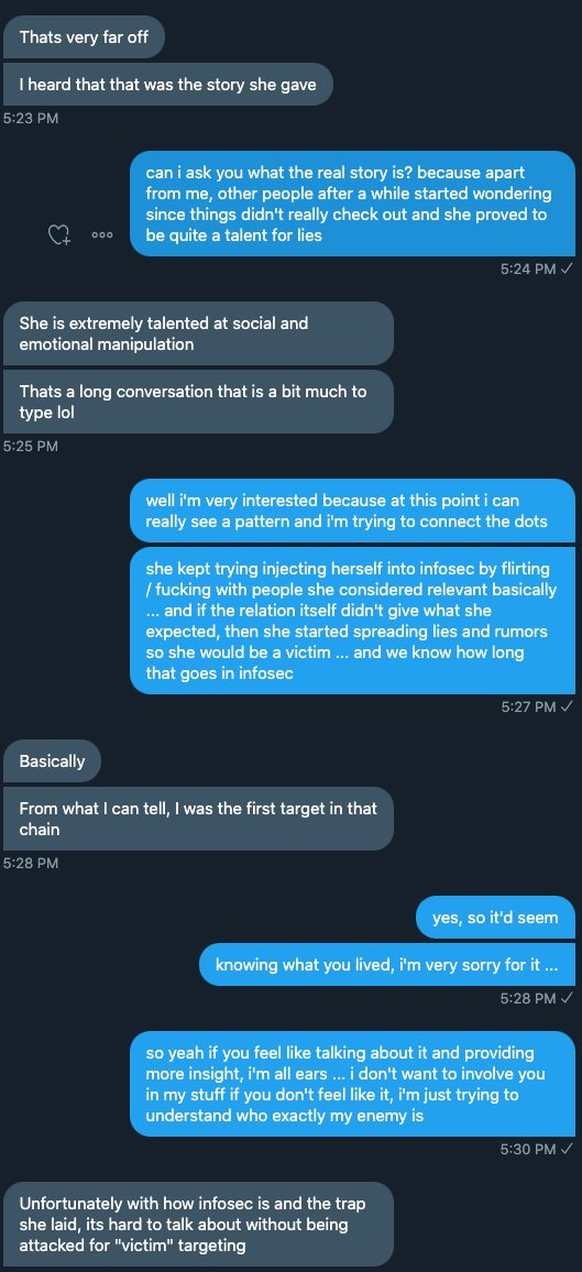 What she& #39;s doing, is a pattern that started long ago, not even with me or her ex husband. This is one of her victims, which asked me not to be involved as still recovering from what happened. I will share the entire information with the lawyers I& #39;m in contact with tho.