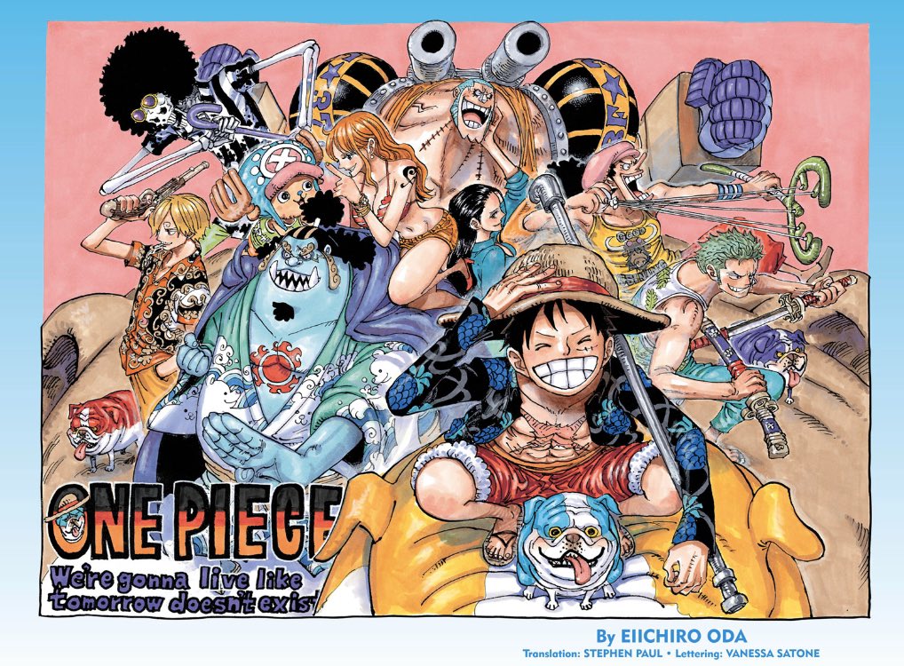 anyways lemme go back and scream about this cover!!!!! jinbe!!!! robin and franky i see that!!! sanji with that gun  the gang is lookin good
