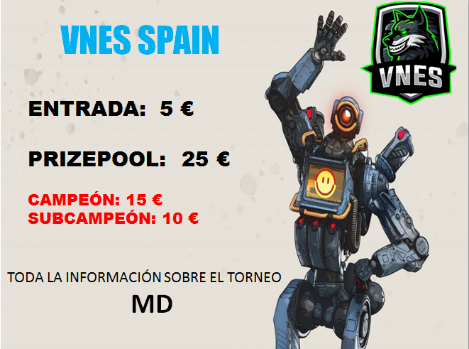 VNES_Spain's tweet photo. 🔥INICIAMOS INSCRIPCIONES PARA EL TORNEO DE APEX🔥

➡ 8 equipos
➡ prizepool 25€
➡ 21, 22, 24 y 26 de agosto

Inscripciones MD📩 https://t.co/jvexEklirX