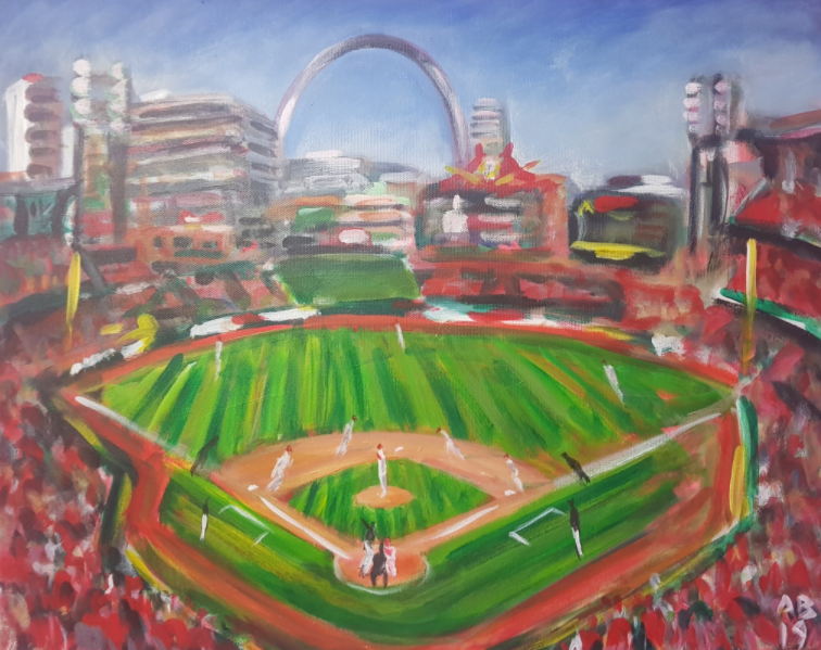 190810 MLB Ballpark 11/30 Busch Stadium @cardinals vs  @pirates. A great ballpark + surrounding area. Had the pleasure of meeting (and painting)  @NeilFischerTV while he sold programs.  @tarawellman  @dgoold  @lastoneformiles  @unclecharlie50  @markasaxon  #DiamondsOnCanvas  #AndyBrown