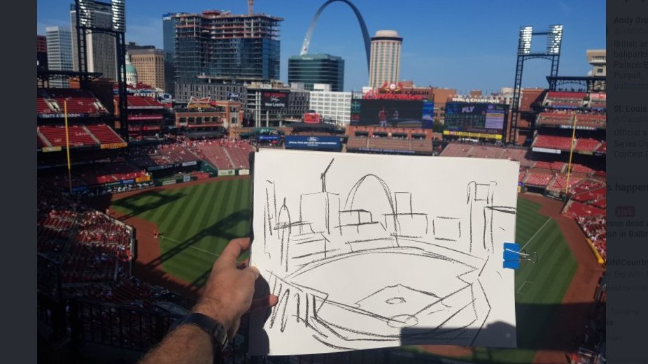 190810 MLB Ballpark 11/30 Busch Stadium @cardinals vs  @pirates. A great ballpark + surrounding area. Had the pleasure of meeting (and painting)  @NeilFischerTV while he sold programs.  @tarawellman  @dgoold  @lastoneformiles  @unclecharlie50  @markasaxon  #DiamondsOnCanvas  #AndyBrown