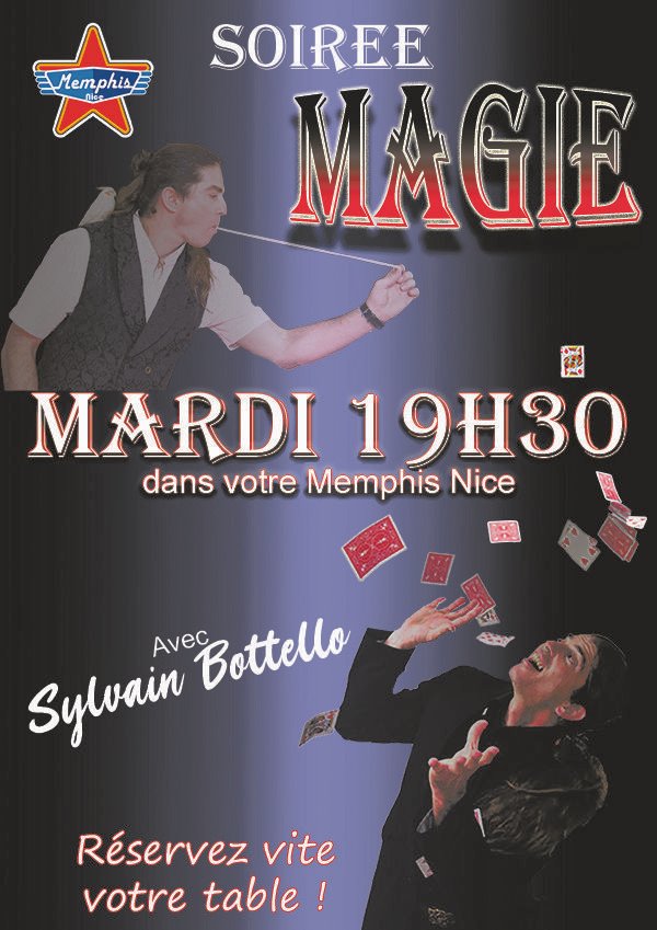 MemphisNice's tweet photo. A vos marques, prêts ? Réservez !!! 😁 
Demain, dès 19h30, soirée MAGIE dans votre Memphis Nice https://t.co/Ry4YTLjo2L