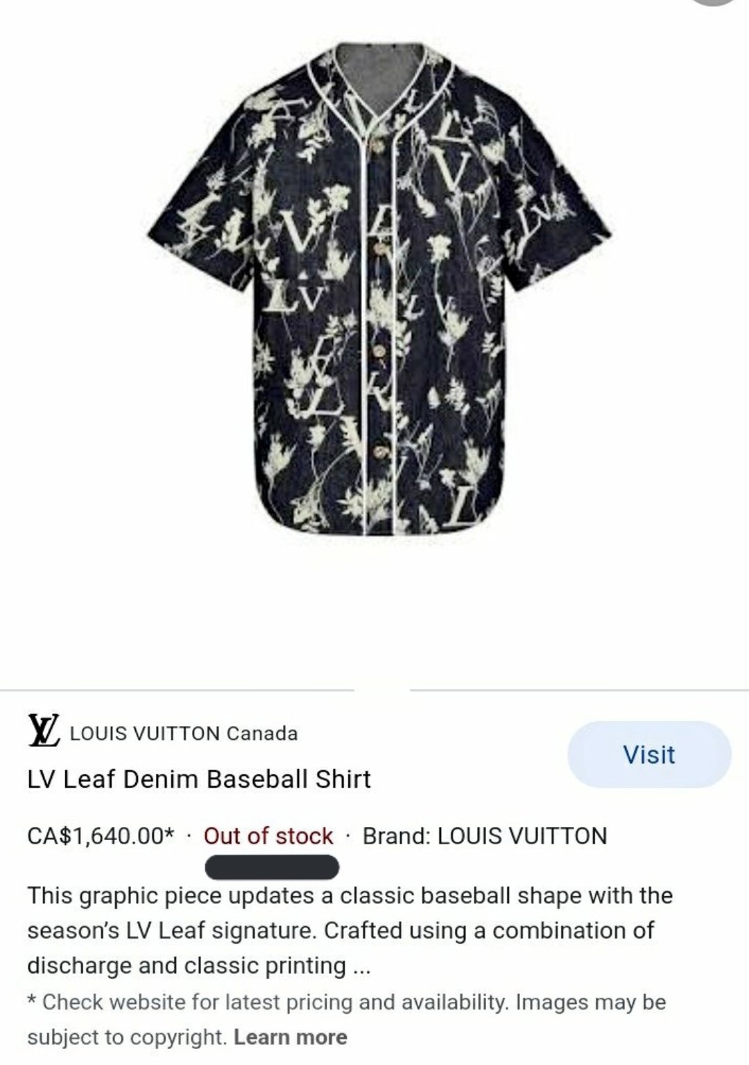 Louis Vuitton Baseball Shirt Black