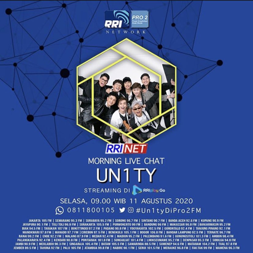Pro2Bukittinggi's tweet photo. Sahabat Kreatif...
Pro 2 #MoningLiveChat ada
@un1ty_official di @pro2jak
.
Tonton yang anda dengar di @rrinet_official melalui :
1. Aplikasi di RRI PLAY Go Smartphone ๐ฑ "RRI PLAY"
2. TV kabel ๐บ @ninmedia_tv channel 20 atau ๐บ @UseeTVcom channel 130
.
#Un1tyDiMLC #Un1tyDiPro2FM https://t.co/XycLNM6wRE