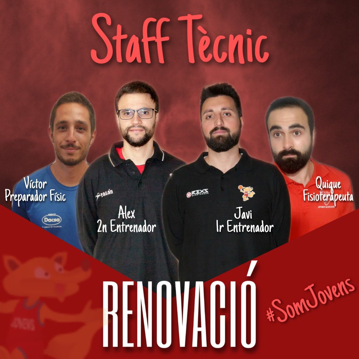 JovensAlmassera's tweet photo. 🚨 RENOVACIÓ 🚨

Ja no podíem esperar més, us presentem a l'staff de l'any que ve. El bloc renova al complet i incorpora a una nova peça que ja va estar treballant amb l'equip l'any passat. La parella Javi-Alex suma més de 20 anys al club, dos raboses amb garanties. 

#SomJovens https://t.co/jgIs27TQ6m