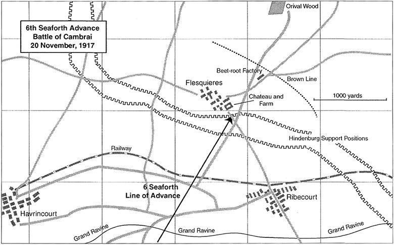 The Tanks were to go in three waves:1st wave consisted of 12 'Rovers'. These were to crush the barbed wire.2nd wave of 36 'fighting tanks'. These were detailed to take on the trenches and strongpoints.3rd wave of 24 fighting tanks to form up and help attack Flesquieres.