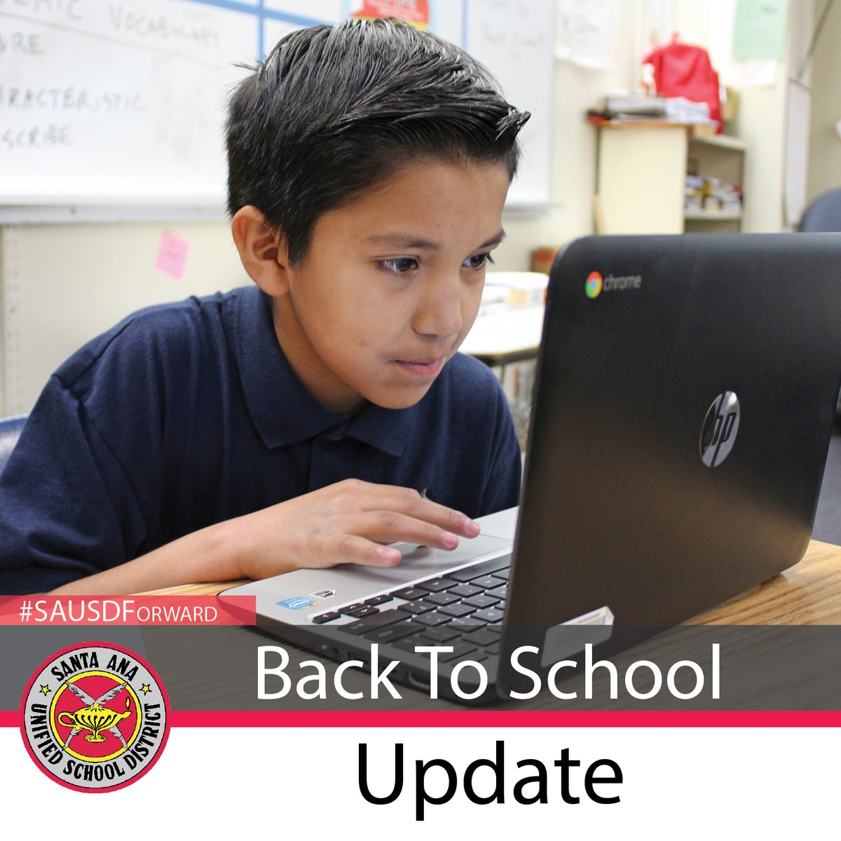 SantaAnaUSD's tweet photo. The countdown to the new school year has begun! Instruction begins Aug. 17 in an online only format for the health and safety of our school communities. ICYMI, here's an important letter from Supt. @JerryAlmendarez re: back to school.

#SAUSDForward #WeAreSAUSD #BetterTogether https://t.co/RFSPecte2g