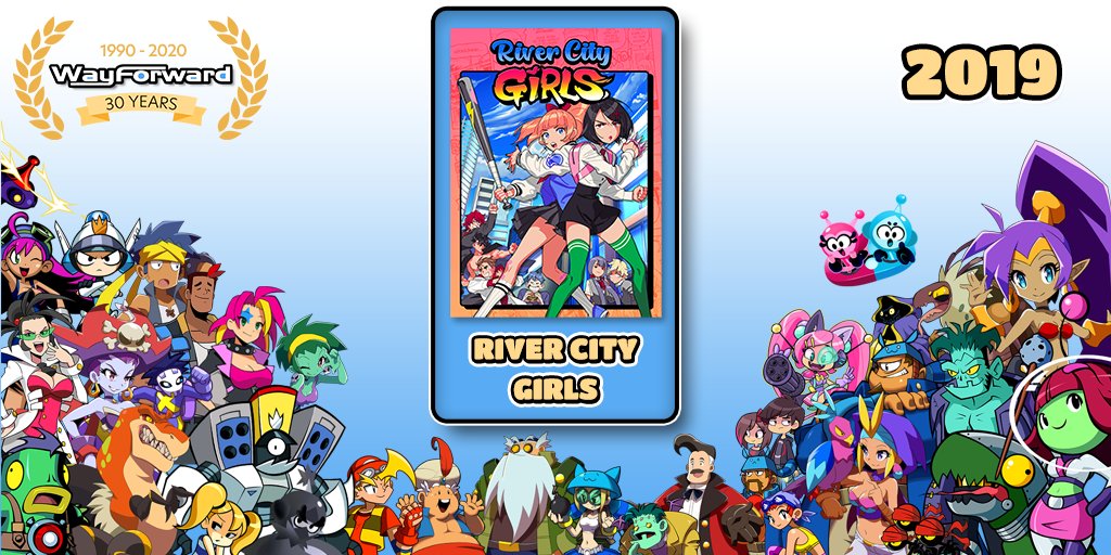 WayForward's tweet photo. #WayForward30 Milestone 20: It was a thrill to put our own spin on the long-running River City franchise with River City Girls! While featuring the action and RPG elements the series is known for, this entry let Misako and Kyoko hit the streets to rescue Kunio and Riki. https://t.co/Hhb8JDstpX