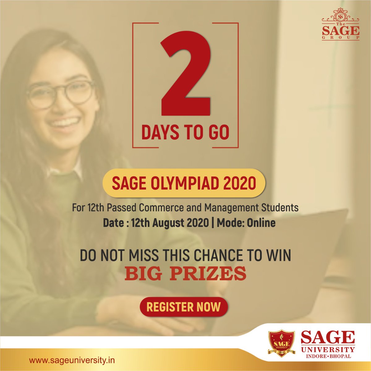 SAGE_INDORE's tweet photo. Pull up your socks for SAGE OLYMPIAD 2020 and win exciting prizes.  
Registration link- https://t.co/rWDNipeC5h
____
#Olympiad #SAGEOlympiad #SAGEUniversityIndore #SUI #SUB #TheSAGE #SAGEGroup https://t.co/DrEzuvr6XQ