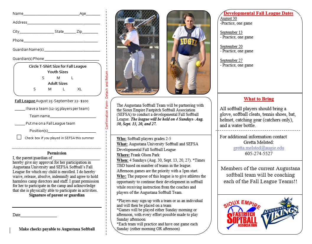 1Sefsa's tweet photo. Augustana Developmental Fall Softball is here for 
register online at https://t.co/44Cc4K1ngu https://t.co/wn18e2BBoM