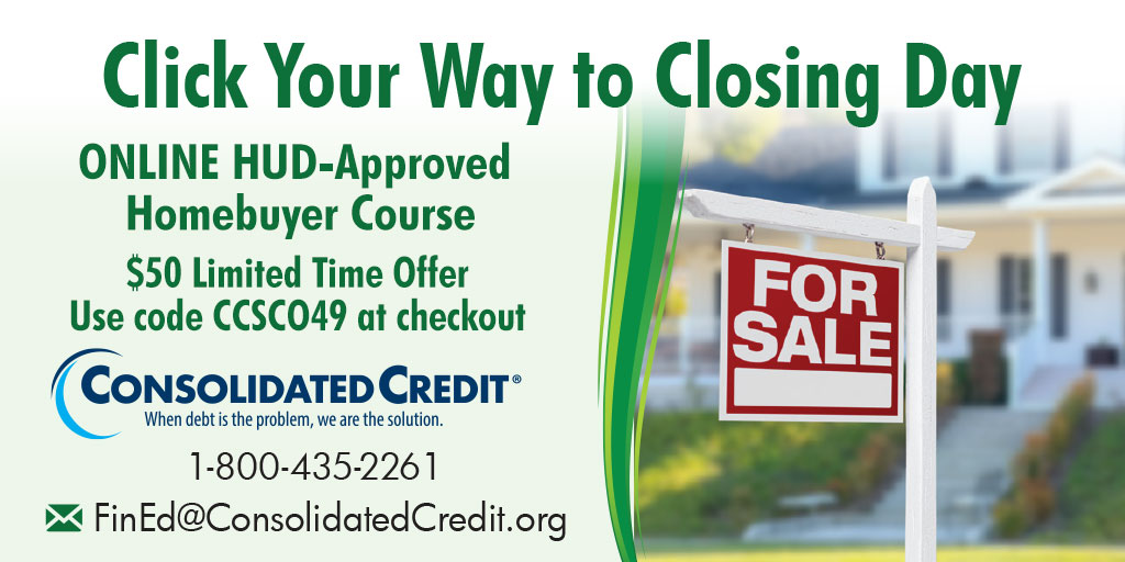 ConsolidatedUS's tweet photo. π£οΈ Limited Time Offer ends 8/31.π‘ Turn your dreams of homeownership into reality. Certificate received upon completion, helps qualify for #DownPayment & #ClosingCost assistance programs offered to #FirstTimeHomebuyers. Take course here: https://t.co/H9C9wDnXO5 #eHomeAmerica https://t.co/Z20LK4HnVV
