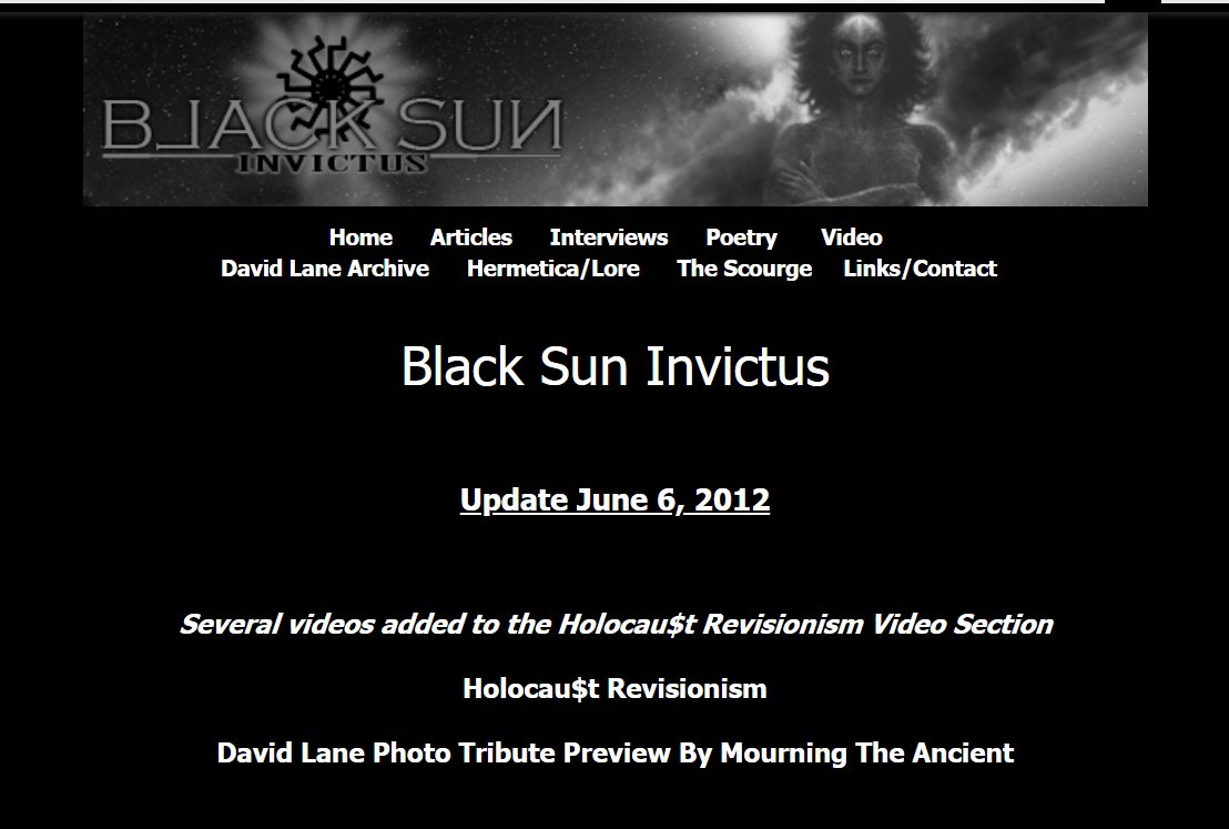 6. Going to start numbering now. Black Sun Invictus is a now defunct website that was devoted to the same sort of neo-Nazi, neo-Pagan stuff that you see in the interview. This sort of thing:  https://web.archive.org/web/20120722073542/http://blacksuninvictus.org/