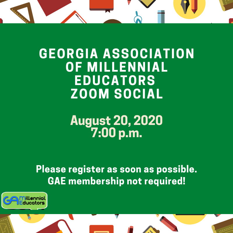GAEMillennials's tweet photo. Hey millennial educators ( teachers, esp's, and all in between),
G.A.M.E invites you attend our first virtual social of the year. Bring a friend and register using this link https://t.co/BUCu2I0pAF.  
See you soon!
P.S. No membership required to attend! https://t.co/02xoLVLU1V