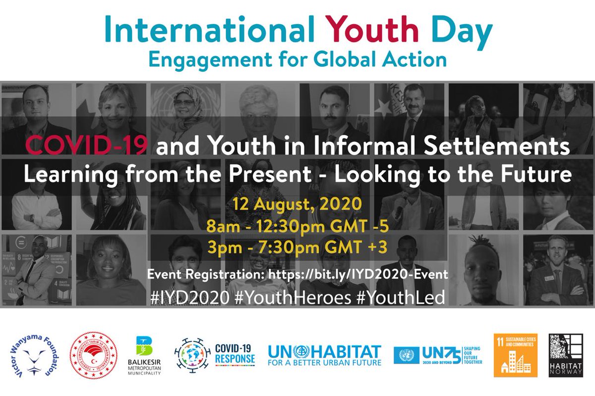JoinUN75's tweet photo. What better way to commemorate #InternationalYouthDay than by celebrating the #YouthHeroes who keep our communities safe &amp; healthy? Join to hear more on how #youth in informal settlements are #ShapingOurFuture during the #COVID19 era!

📅Aug 12
⏰8AM ET
🔗https://t.co/3xSHxk7ACU https://t.co/nnpX4oTrxu