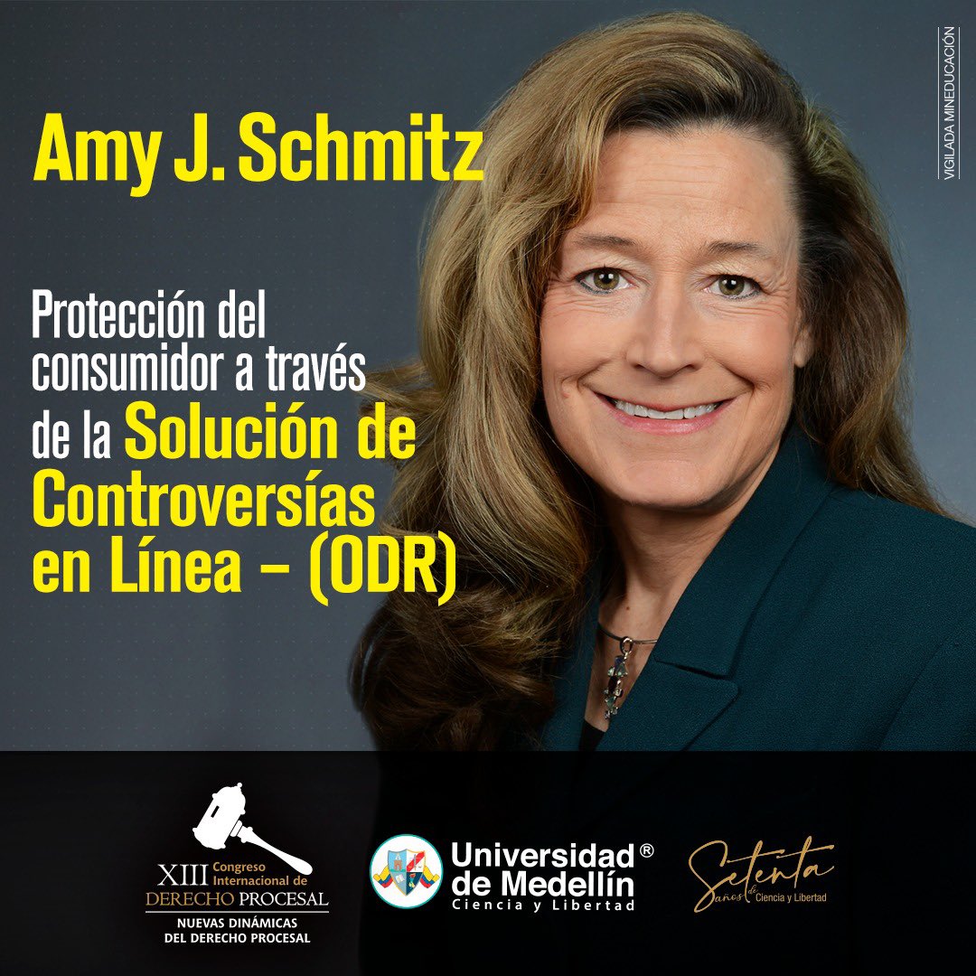 EPROCESAL's tweet photo. Desde Estados Unidos, tendremos a Amy J. Schmitz, docente de la Facultad de Derecho de la Universidad Missouri, quien desarrolló investigaciones en la Solución de Controversias en Línea – (ODR), con enfoque en las reclamaciones de los consumidores.
Sigue el hilo 👇🏻 https://t.co/0Yx06kBu8h