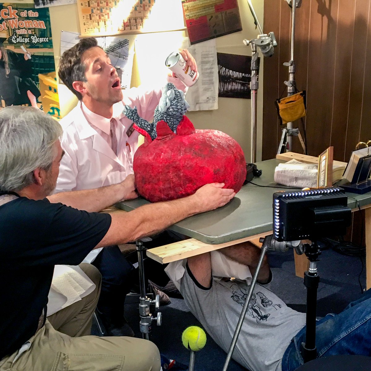 Notzilla_Movie's tweet photo. With the worldwide release of #Notzilla just over a week away check out this awesome picture of Baby Notzilla being born right on set. 

Thanks to the help of a little Padiddle Hills Beer Notzilla grows by drinking up. https://t.co/sJAiatirkk