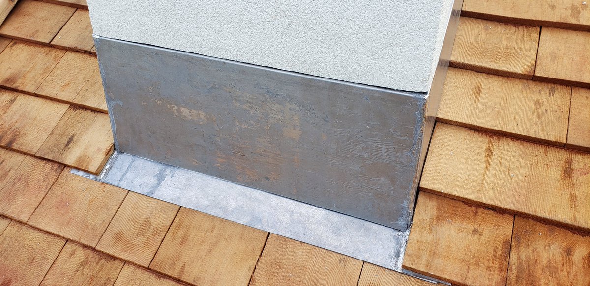 Once cut all around, we install the counter flashing and solder all the corners. Remember that apron flashing we started with? I never face nailed it because I realized the counter flashing in this case will prevent it from ever sliding out so no issues.