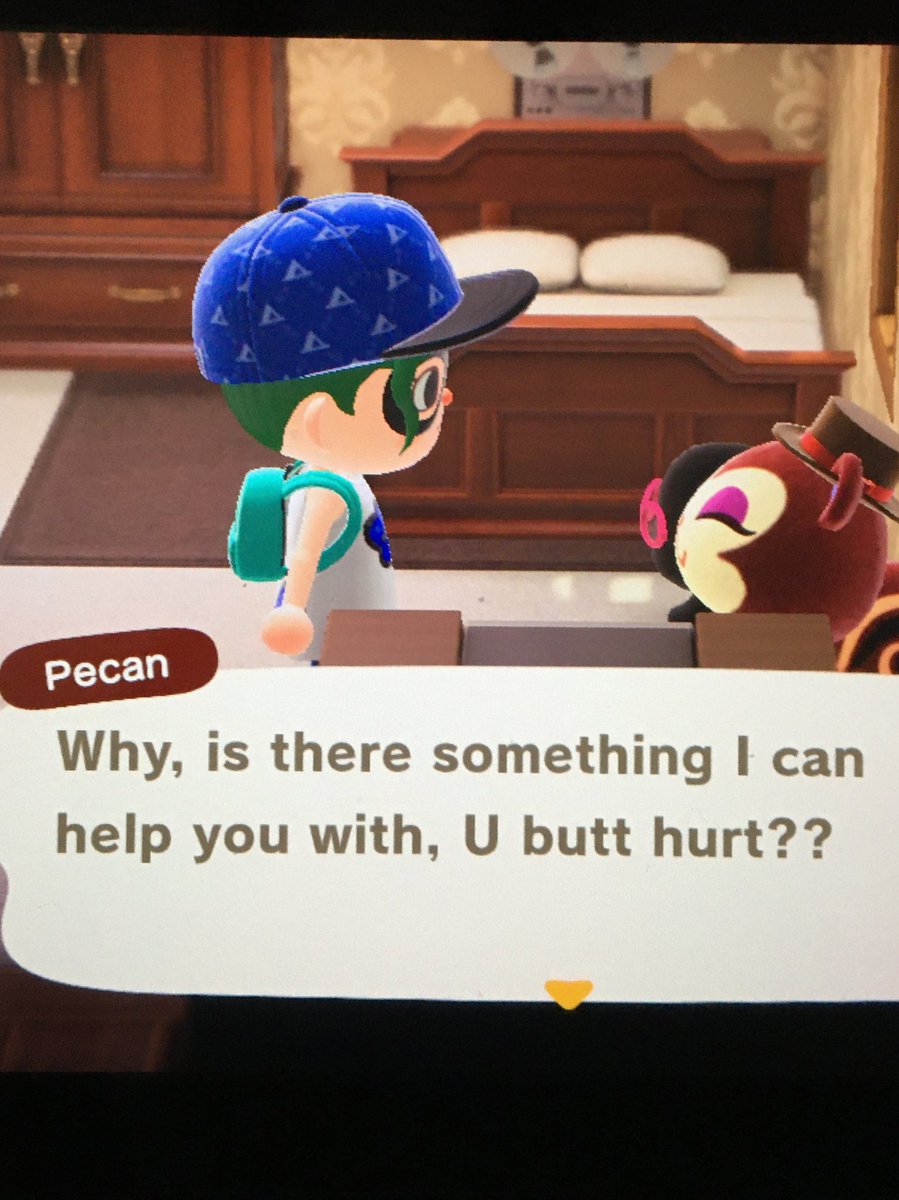Jackiewglasses's tweet photo. Pecan, why you got to be like that!?! #howrude
#AnimalCrossingNH #AnimalCrossing https://t.co/bCPoMfpiZE