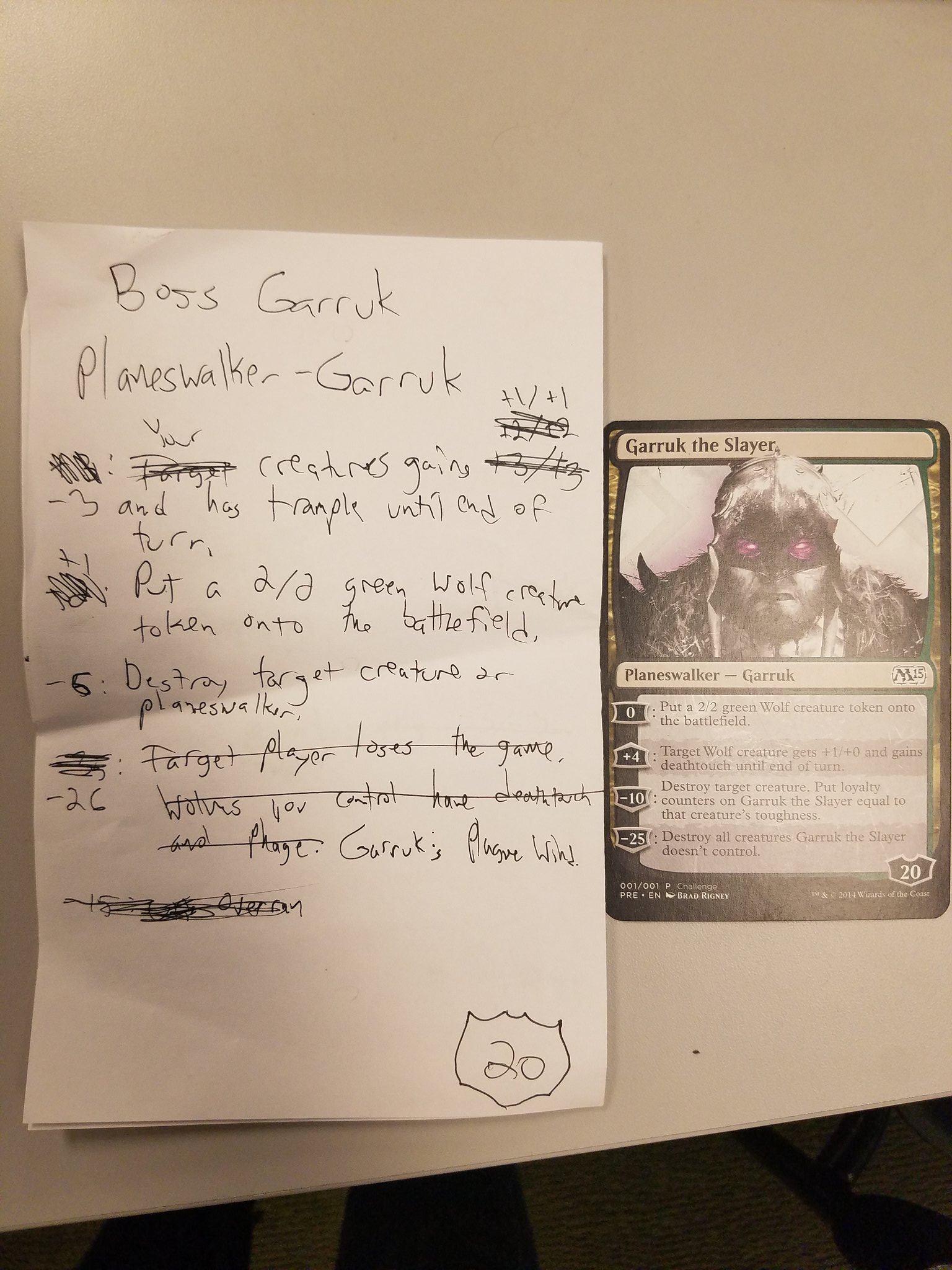Gavin Verhey on X: "Fun bit of obscure Magic design history - here's the  original playtest version of the M15 Garruk the Slayer minigame. You can  see a lot changed. :) #wotcstaff