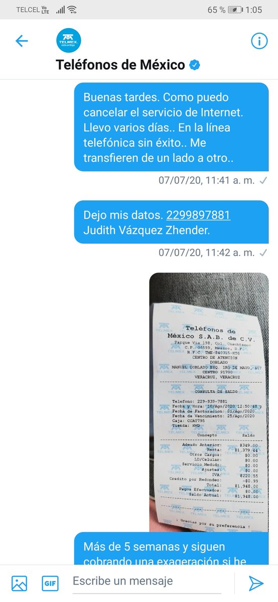 germain_uv's tweet photo. @CondusefMX  buenas tardes he tratado de cancelar el servicio de @Telmex desde hace más de un mes ya que me cambié de proveedor. Y ahora resulta que me cobran una exageración. Me pueden asesorar. Gracias https://t.co/I2GpQ75CAG