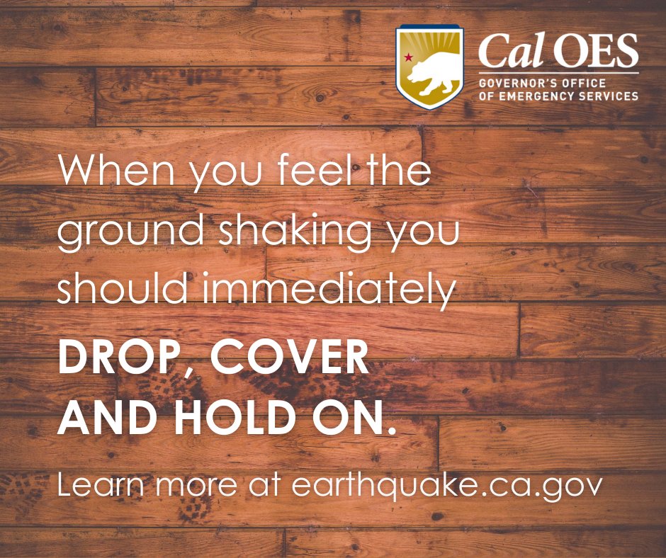 When you feel the ground shaking you should immediately drop, cover, and hold on. But do you know what to do if an #earthquake happens while you are driving🚗, at work👩‍💼, or out for a walk🚶‍♂️? Learn how you can be prepared at earthquake.ca.gov and download the <a href="/MyShakeApp/">MyShake</a>