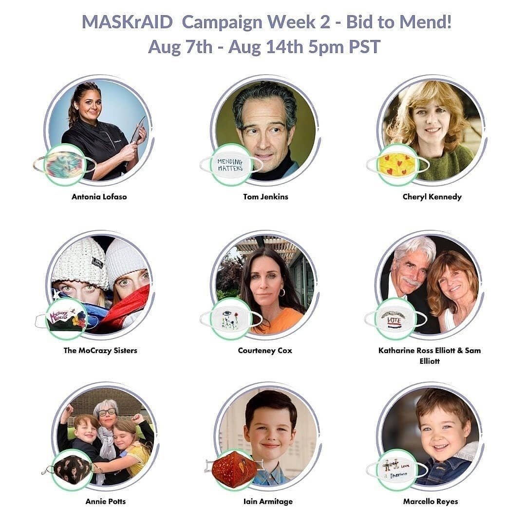 tomjenkinsacts's tweet photo. The #MASKrAID campaign continues for @mendingkids! Bid or donate! Creating masks for our campaign to keep kids and teachers safe. R/T and share @CourteneyCox @tomjenkinsacts @anniepotts @YoungSheldon #SamElliott @MarybethMassett #Claire-ity @DorothyLucey @IMFox1 @McConaughey https://t.co/6OKnWeNMCG