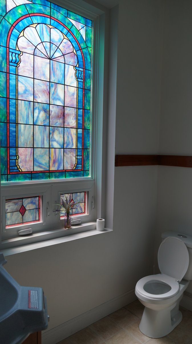 yegventures's tweet photo. Probably the most beautiful bathroom in Legal (or Northern #Alberta for that matter). This stained-glass-lit water closet is at St. Emile Roman Catholic Church.
#LegalAB #churchesofalberta https://t.co/wP8sH5fMzp