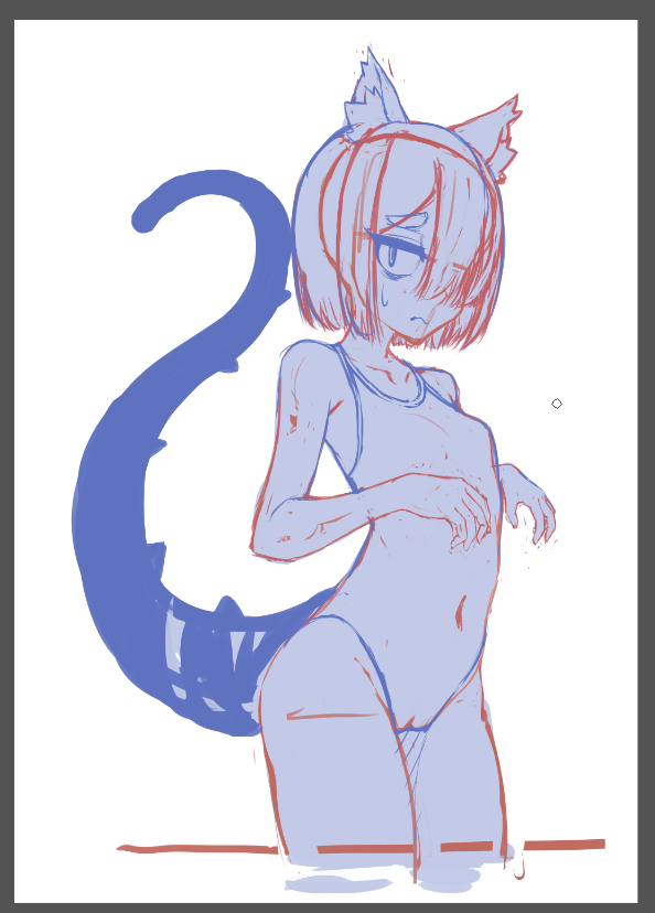 暑いのでスク水描いてます 