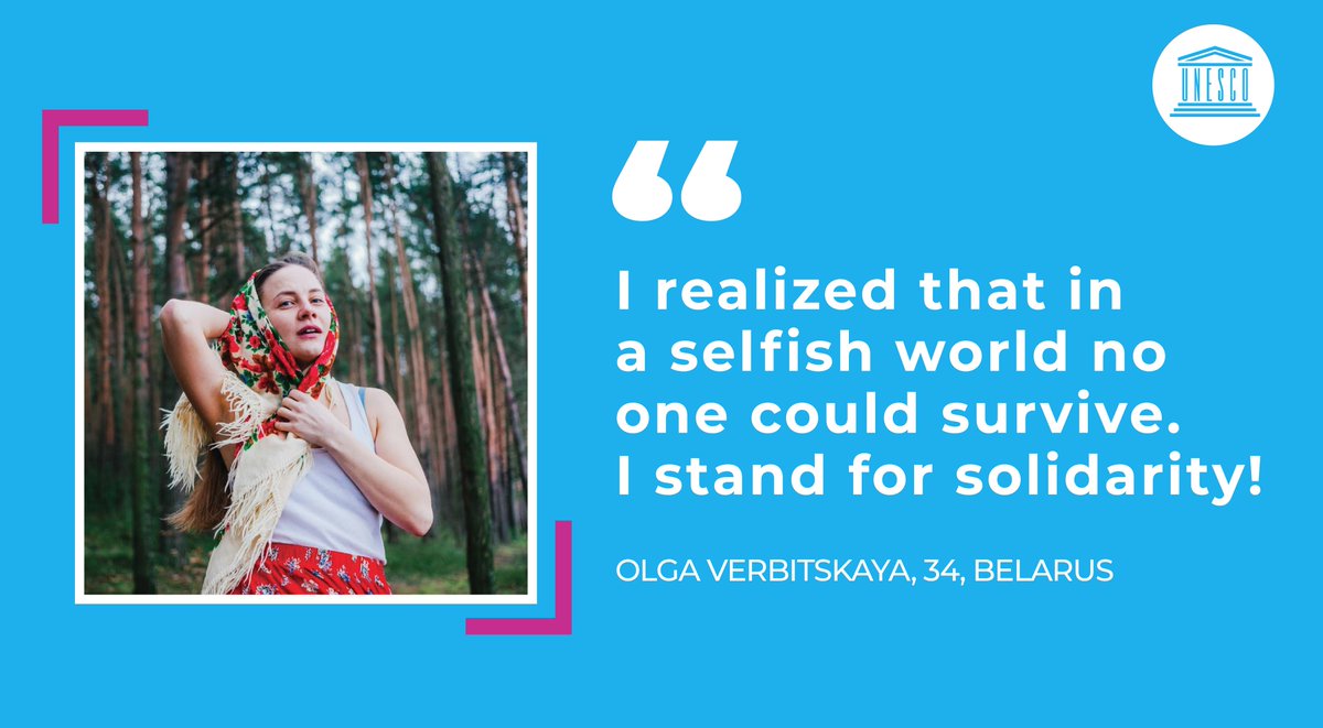 “I realized that in a selfish 🌍, no one could survive. I stand for solidarity!” – Olga, #Belarus #COVID19 has put much on pause. but it never stopped youth's engagement & solidarity❤️ Ahead of International #YouthDay, see how youth become changemakers on.unesco.org/3agwTlY