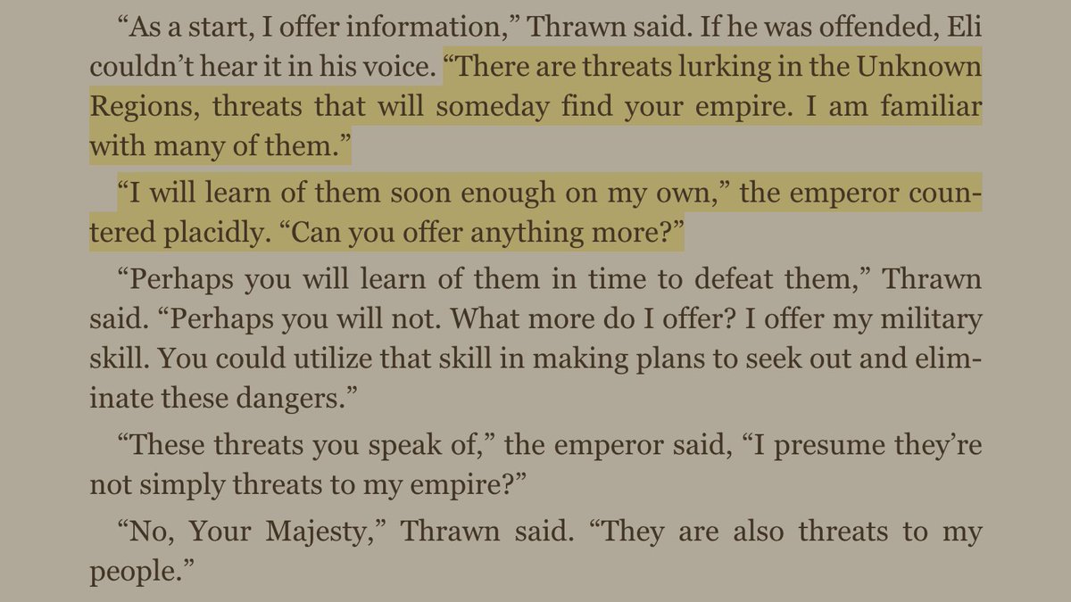 Thrawn is *from* the unknown regions- the Chiss have a whole civilization out there.He offers to help Palpatine plot out the Unknown Regions in exchange for helping to protect his ppl from threats in the UR, thats part of the Jakku Observatory