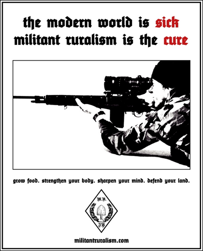 Rural Nexion subscribes to an emerging fascist tendency called militant ruralism. Militant ruralism is similar to eco-fascism, but mainly focuses on controlling remote plots of land. Here are some examples of the movement’s propaganda: