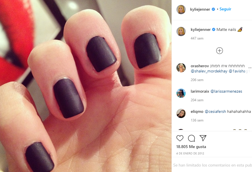 In true Kardashian-Jenner fashion, here she was telling her thousands of followers about her new nail polish (Rainbow in the S-kylie). Was it just a proud moment? Did she actually invent sponsored content at 14? She just loved switching up her nails and letting us know about it