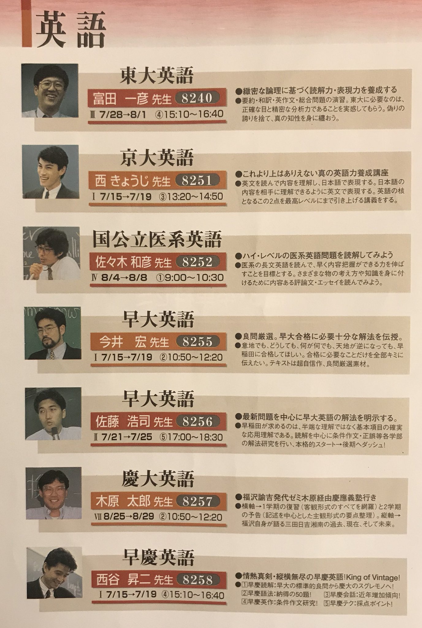 スタニングルアー 代ゼミ慶大英語 木原太郎先生編 夏期講習会