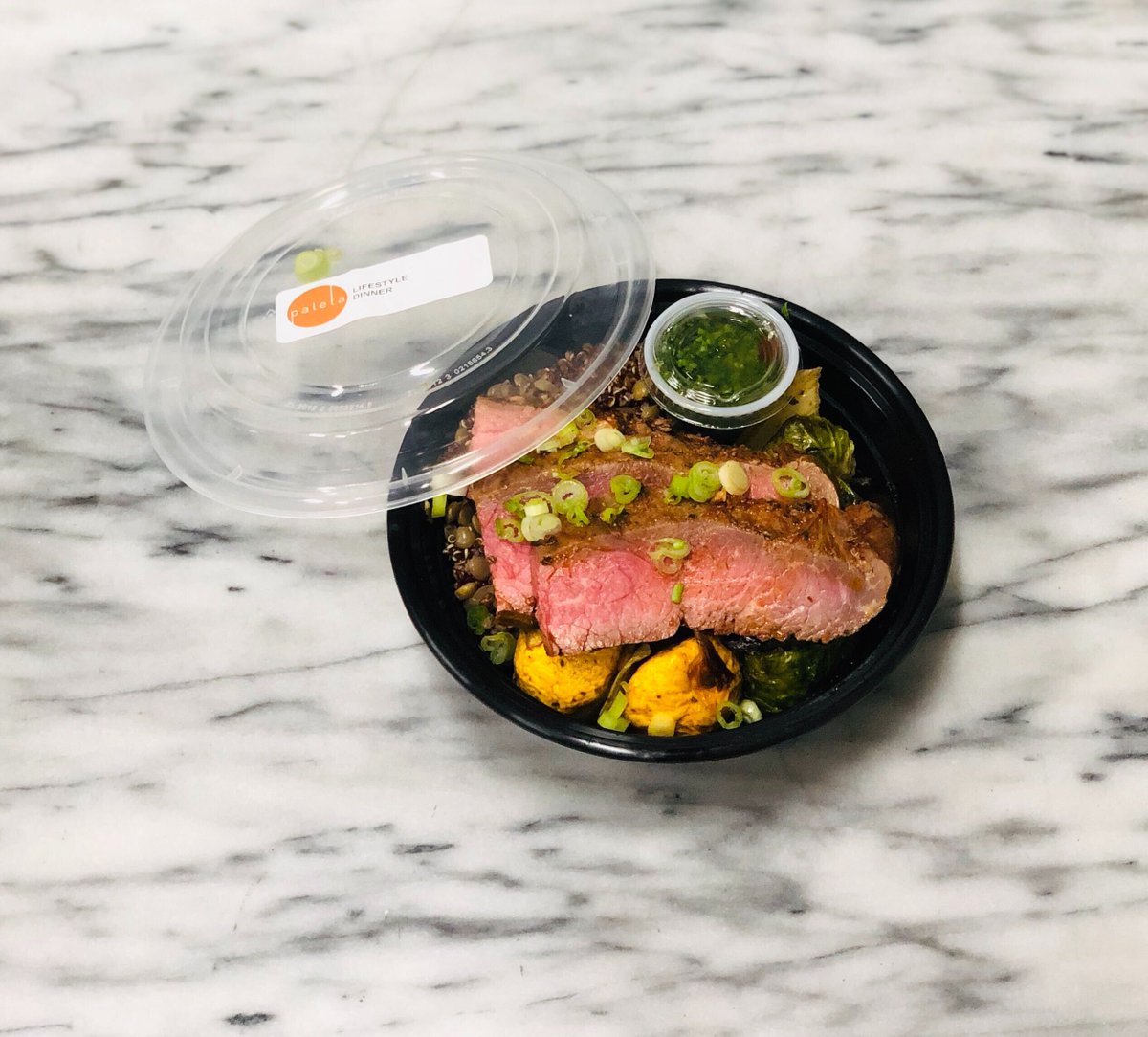 We are always excited about a #steakdinner. This client-favorite dish uses quality, grass-fed beef and is served with red quinoa &amp; lentil salad, warm mixed vegetables, and a tangy Chimichurri sauce. Want a taste?

Order Now: paleta.com/eat.php