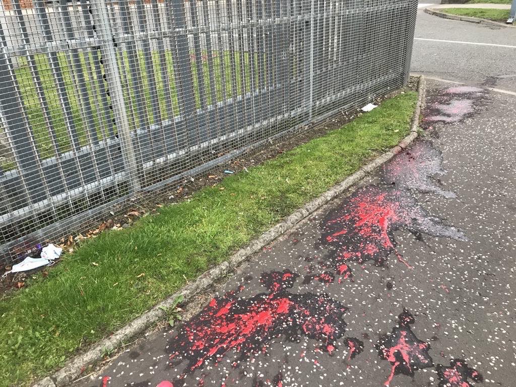 Edinburgh_GAF's tweet photo. This morning, August 10th, Edinburgh Green Anti-capitalist Front took action against the arms company Leonardo at their Edinburgh site. As one of the world's largest manufacturers of weapons, they have blood on their hands. https://t.co/ipBE1VXkZA