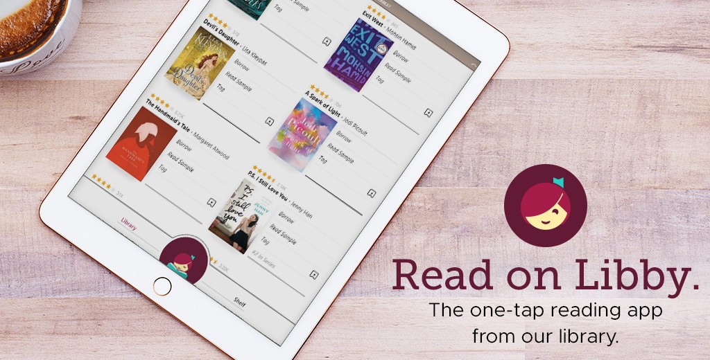 a tablet on a table displaying the libby app