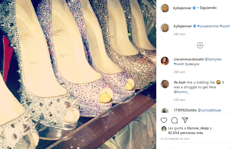 Which were another of her insta obsessions! Judgind from these posts you can tell she had been very vocal about wanting her first red soles.Who remembers Kim's old Louboutin closet full of shiny, spiky pairs? Kylie was DROOLING over it.