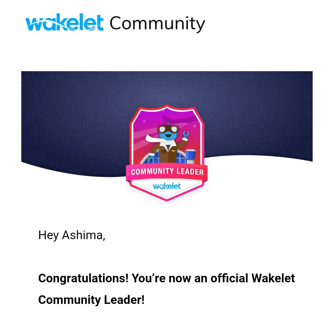 WOW..

Super excited to be selected as #wakeletcommunityleader.. 

Thankyou <a href="/wakelet/">Wakelet 💙</a> <a href="/JBDbiz/">James (Wakelet) 🔜 ISTE</a> <a href="/MisbahGedal/">Misbah Gedal</a> <a href="/kyteijas/">Teijas</a> for empowering educators..

Proud to be the part of #wakeletwave 🌊🌊community of lifelong learners..