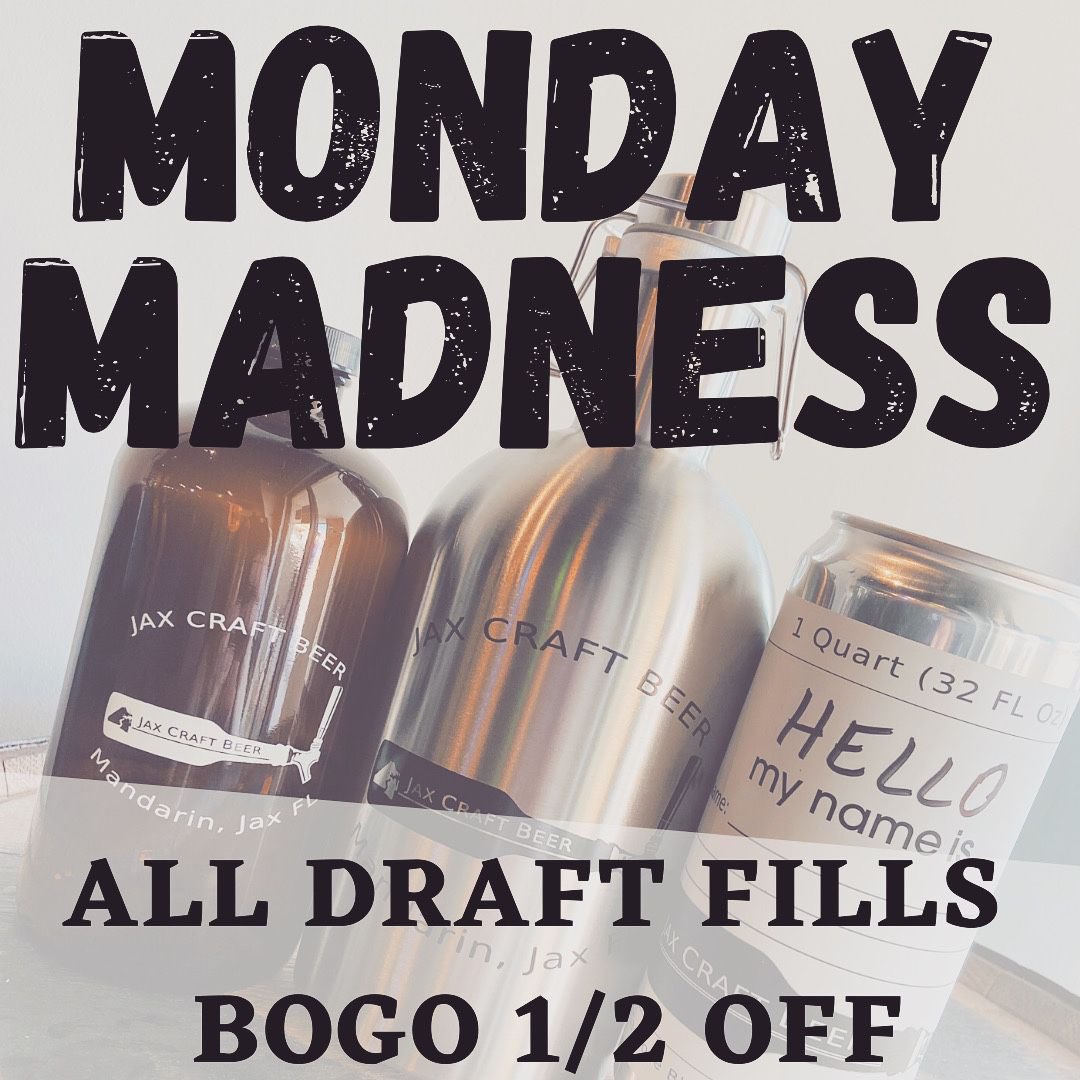 JaxCraftBeer's tweet photo. Mondays donโt have to suck!
Monday Madness means BOGO 1/2 price draft fills to-go AND $1 hot dogs! ๐ ๐ญ Stop in and stock up for the week! ๐บ โฃโ
โฃJust tapped: @VUbrew Buzzin Bee! ๐
Open 4-9!
โฃโ
#jaxcraftbeer #32taps #supportlocal #supportlocaljax #904 #stopinandstockup https://t.co/Dq7ZhgcQfn
