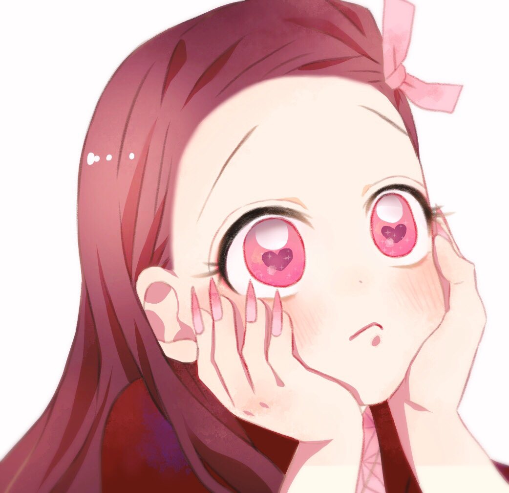 kamado nezuko 1girl solo pink eyes white background long hair ribbon pink nails  illustration images