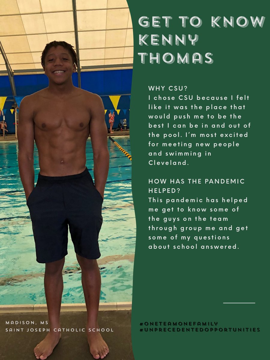 CSU_SwimDive's tweet photo. Get to know our NEW 2020-2021 Vikings &amp; help us welcome our FIRST freshman to move in on campus 💚
🙋🏾‍♂️Kenny Thomas 
👨🏾‍💻Freshman 
🏠Madison, Mississippi 
🏊🏾‍♂️Butterfly/Backstroke 
🦷Biology/Pre-Dentistry 
#OneTeamOneFamily https://t.co/wNqoutaUVx