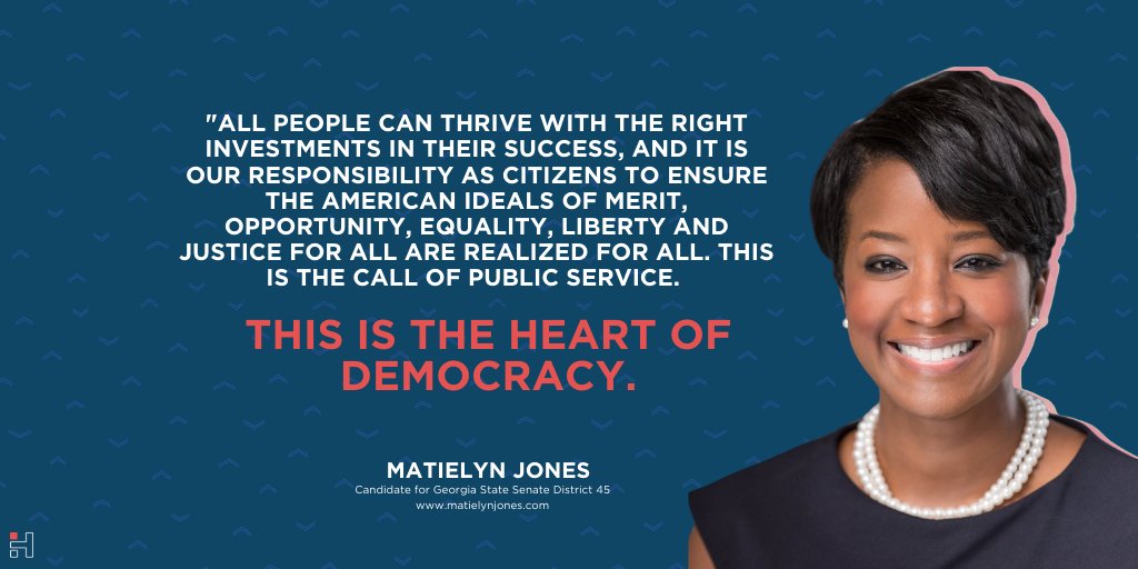 her_term's tweet photo. Meet @MatielynJones. As your next Georgia State Senator, she will lead with compassion and care so that all people thrive and succeed.
#gapol #whotovote #electwomen #herterm #VoteBlue2020 https://t.co/ft0OlYTE6W