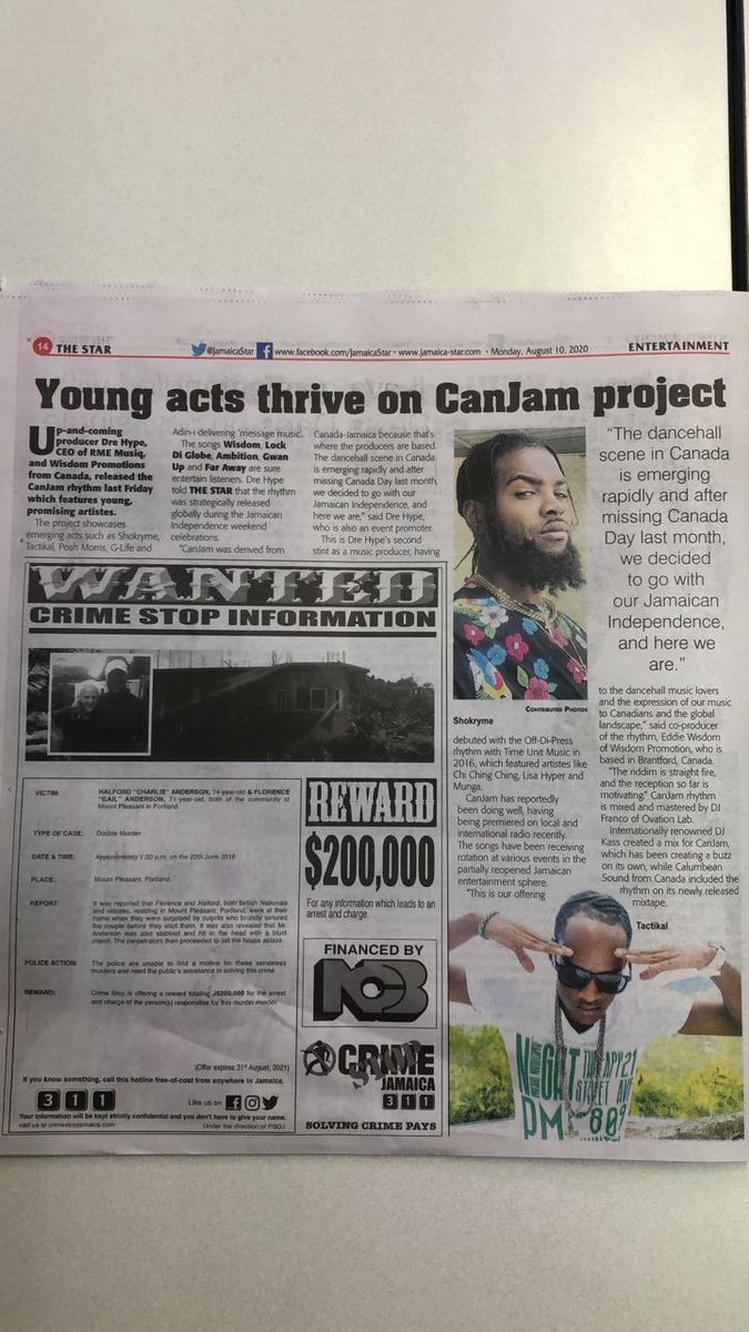 R_M_E_Musiq's tweet photo. THANK YOU @jamaicastar the world need to know about di bad riddim‼️ #CanJamRiddim #CANJAM🔥🔥 Go to @YouTube and stream it now... #Shokryme #Tactikal #GLife #PoshMorris #Adini #NewDancehall @Raggahmufinzent @wisdompromo_519 https://t.co/sFwkUR2FsD